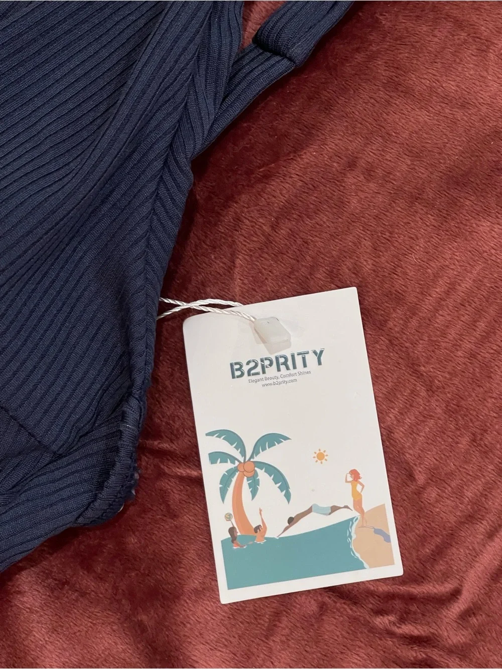 NWT B2prity Navy Blue Ribbed One-Piece Swimsuit